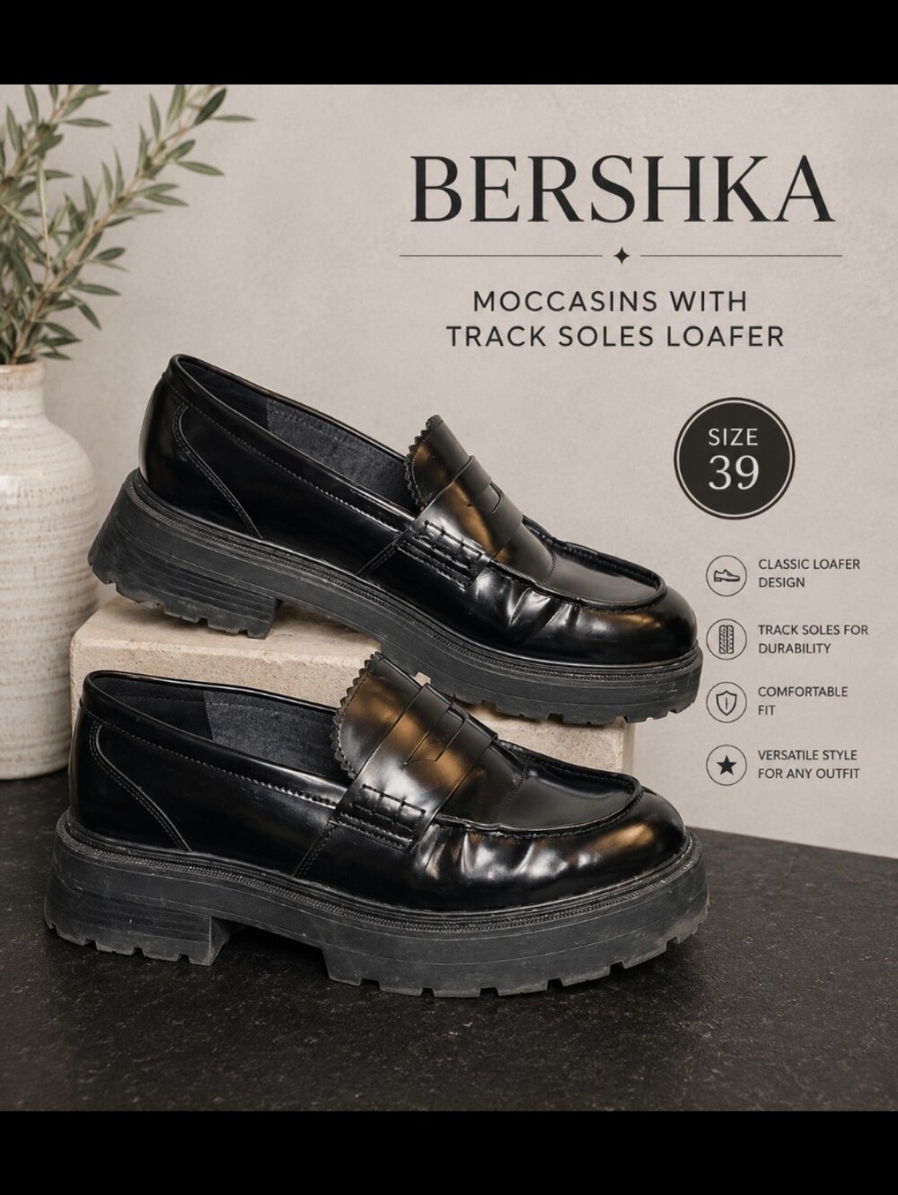 BERSHKA Moccasins With Track Soles Loafer 39